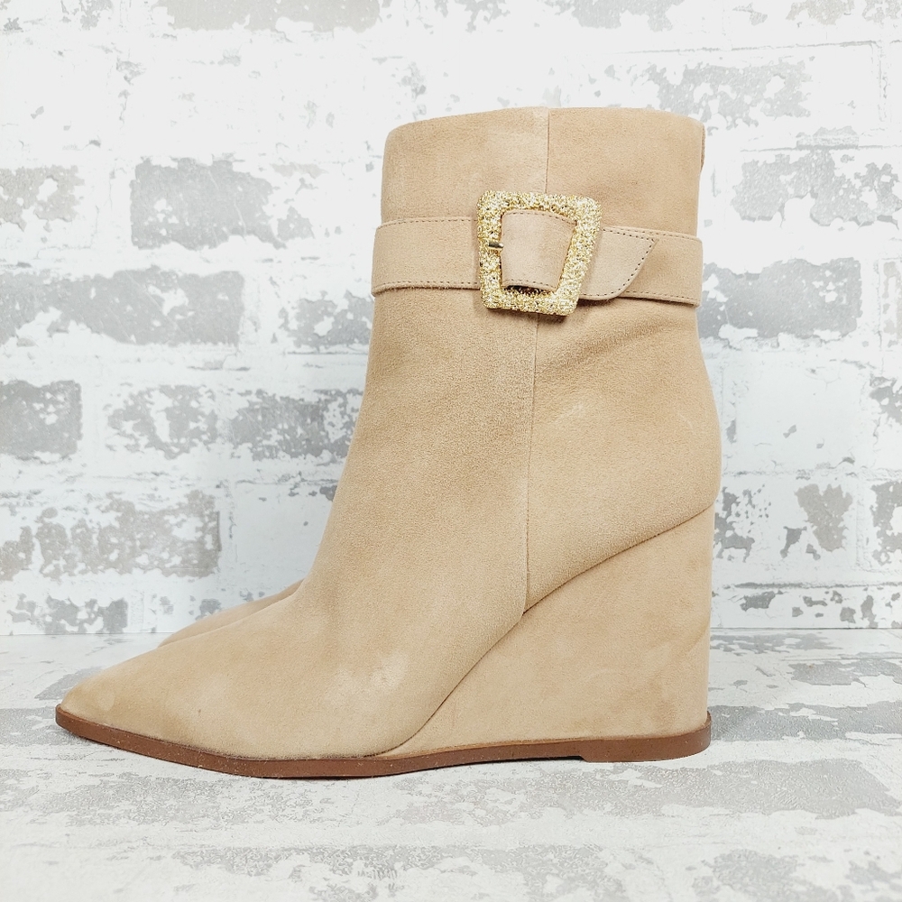 NEW Sam Edelman Weslie Beige Tan Leather Wedge Ankle Bootie V324